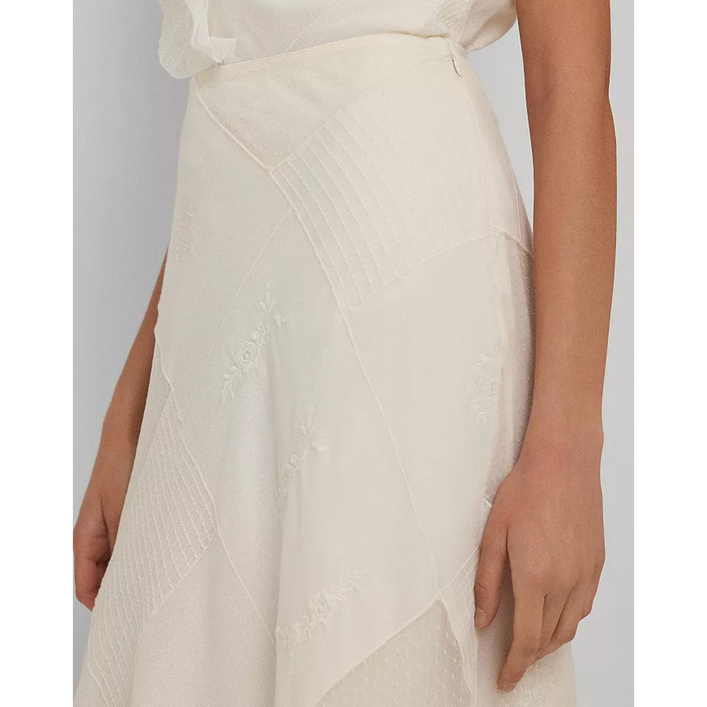 LAUREN RALPH LAUREN Women's Mesh Lace Midi Flared Skirt Size 6 White