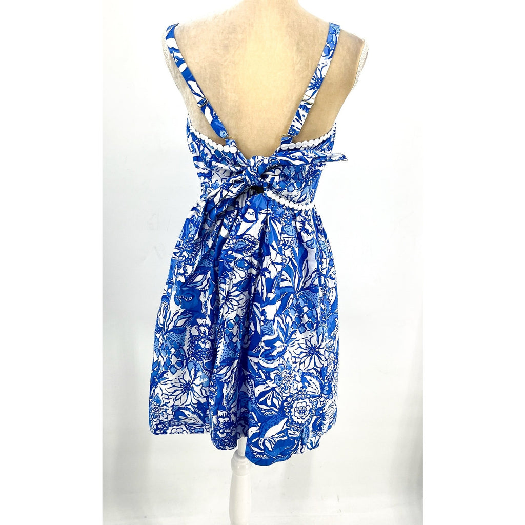 LILLY PULITZER Haylan Cotton Dress Size US 16 Blue Tang Flocking Fabulous NWOT