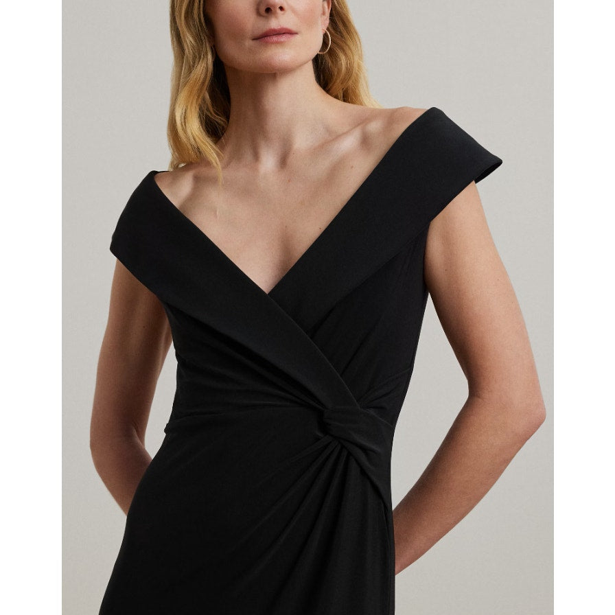 LAUREN RALPH LAUREN Off-the-Shoulder Gown Size 6 Black Jersey Dress Formal NWT