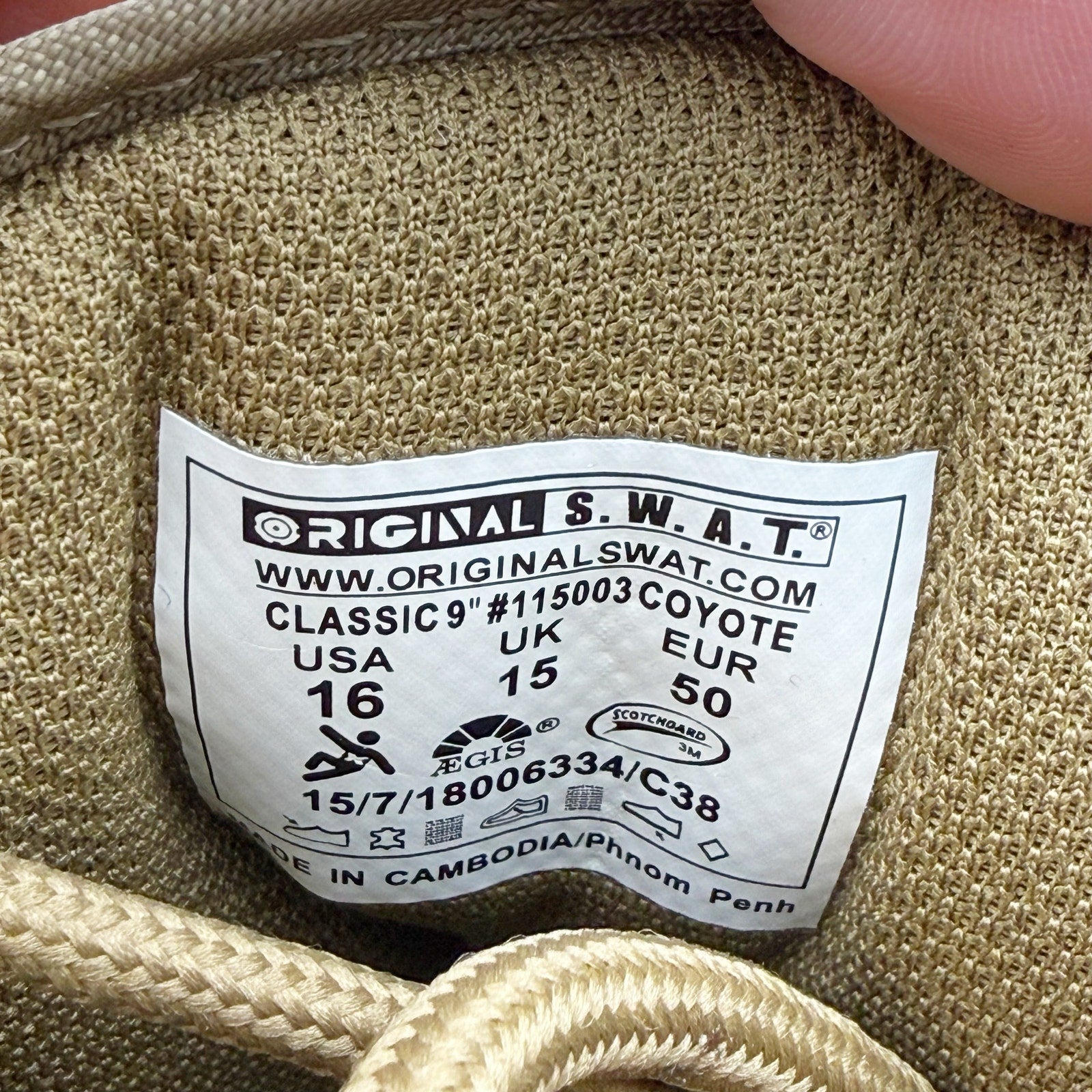 Original S.W.A.T. Mens Classic 9" Boots US 16 Tan Coyote Slip Resistant NIB