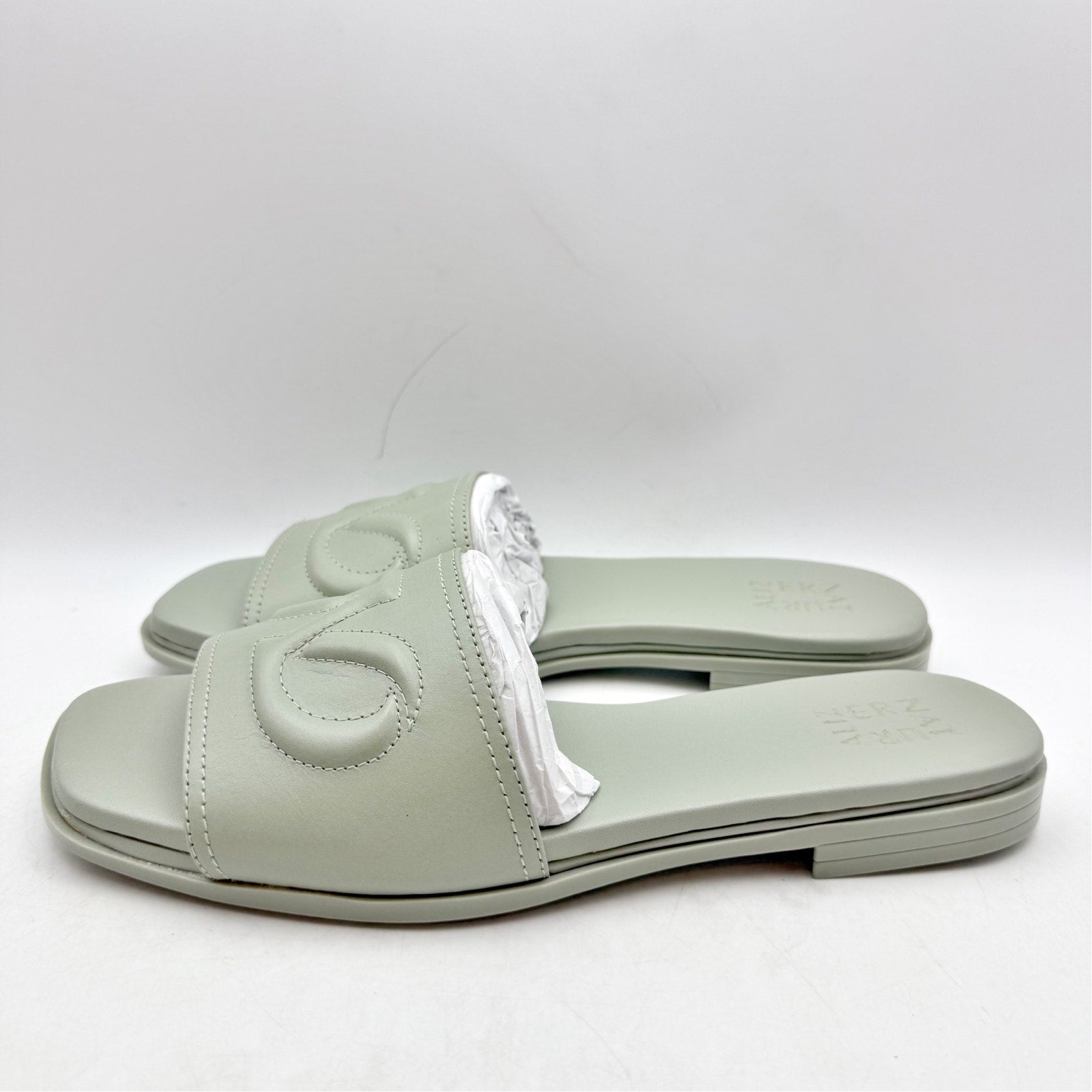 Naturalizer Womens Genevieve Slide Sandals Size 8.5 WIDE Grey Green Leather NIB