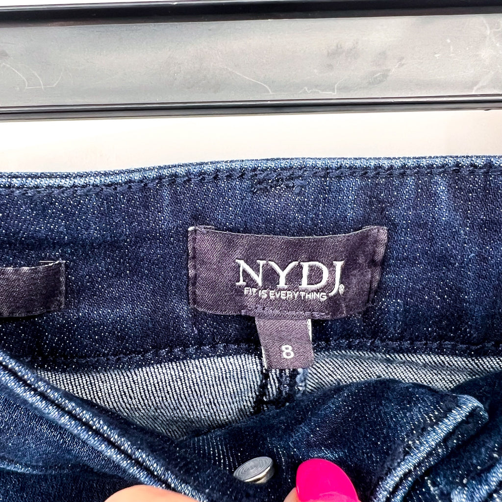 NYDJ Womens Ella Denim Shorts Size 8 Dark Blue Arise 8" Inseam NWT
