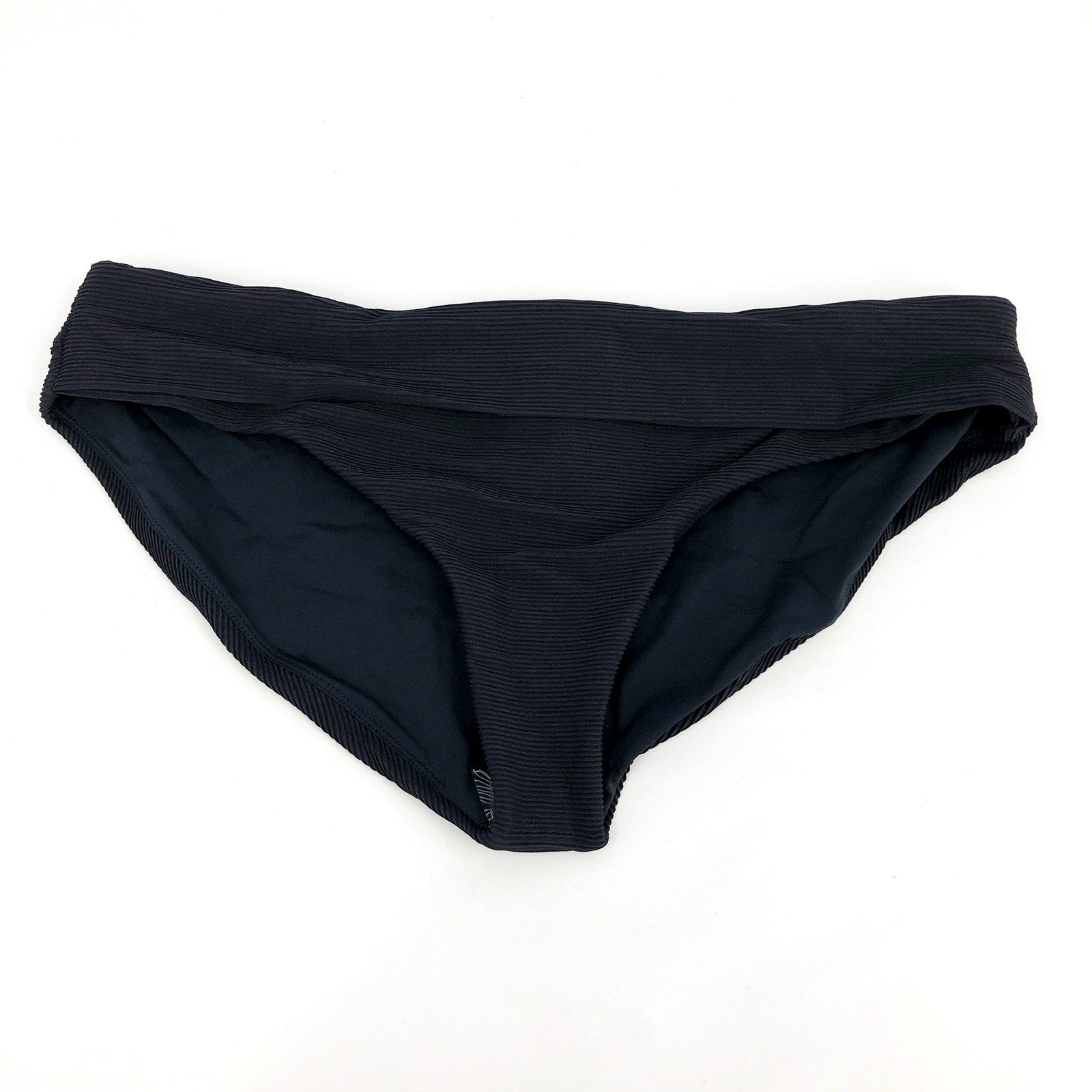 PRANA Women's Marta Bikini Bottom XL Black Ottoman Ribbed Fold Over Band NWT