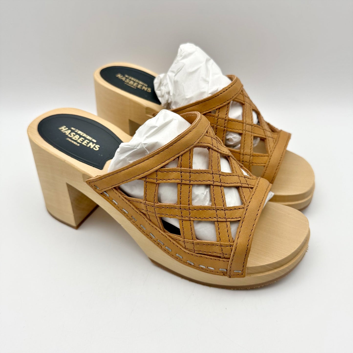 Swedish Hasbeens Womens Basket Clogs EU 38 US 8 M Brown Leather NWOB