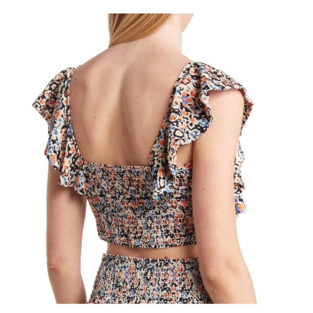MAAJI Women's Glowy Flutter Sleeve Smocked Crop Top Large Multi NWOT