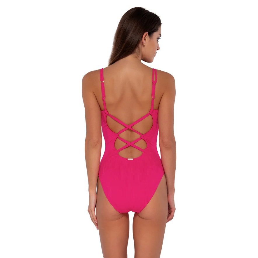 SUNSETS Women's Veronica One Piece Swimsuit Large Pink Begonia Sandbar Rib NWT