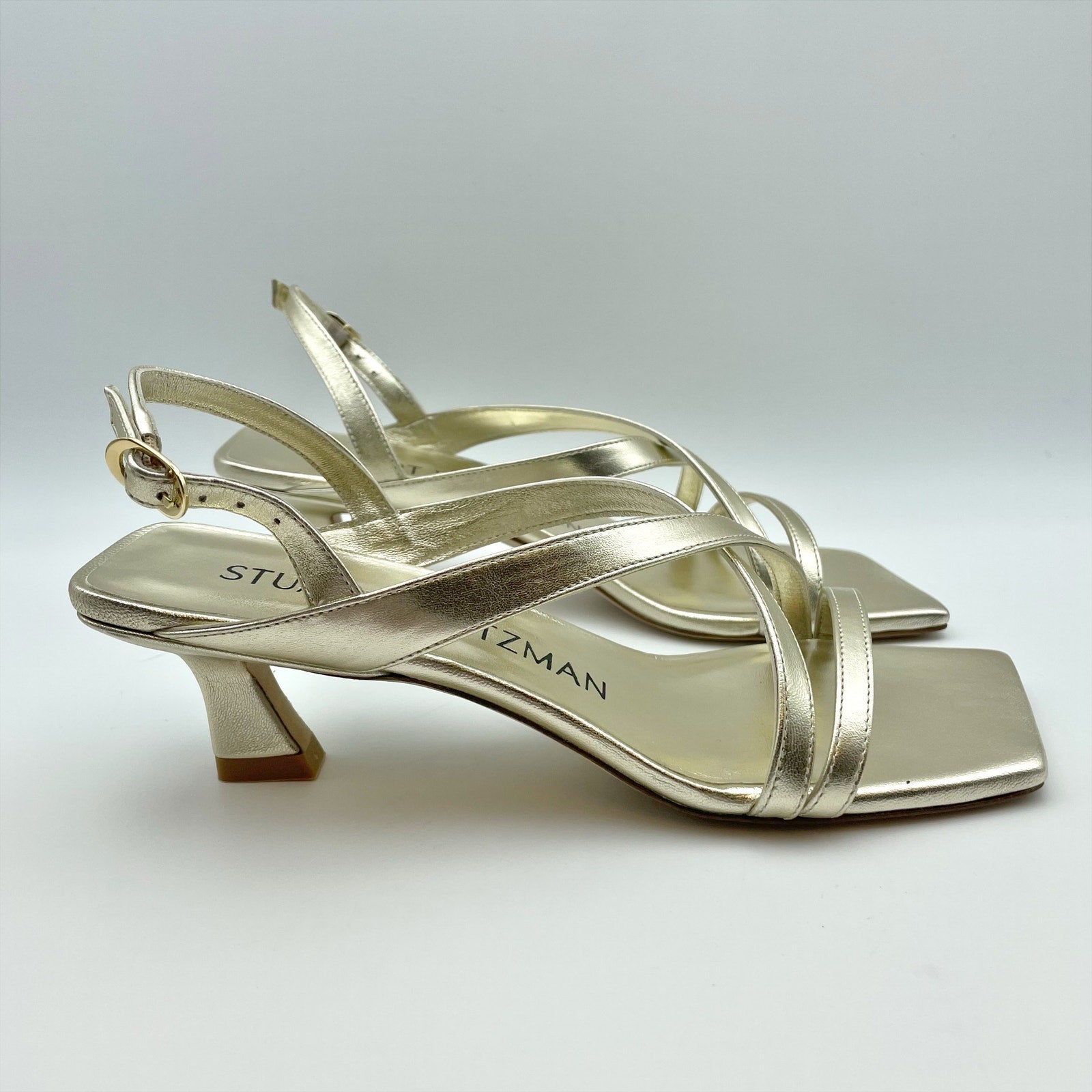 Stuart Weitzman Womens Oasis 50 Heeled Sandals US 5.5 B Gold Leather NIB