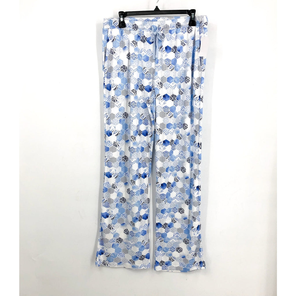 KAREN NEUBURGER Women's Crop Pajama Pants Large White Blue Mosaic NWT