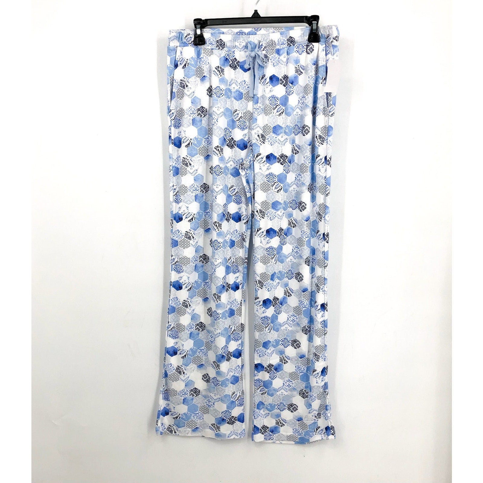 KAREN NEUBURGER Women's Crop Pajama Pants Large White Blue Mosaic NWT