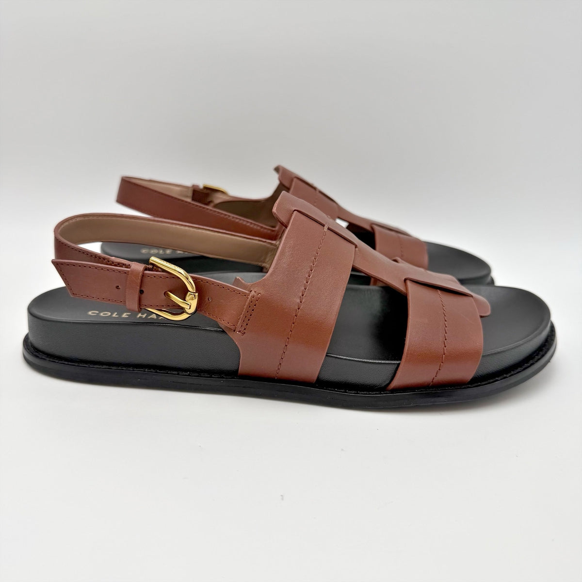 Cole Haan Womens Marlee Fisherman Sandals Size 8.5 Dark Cuoio Brown Leather NWOB