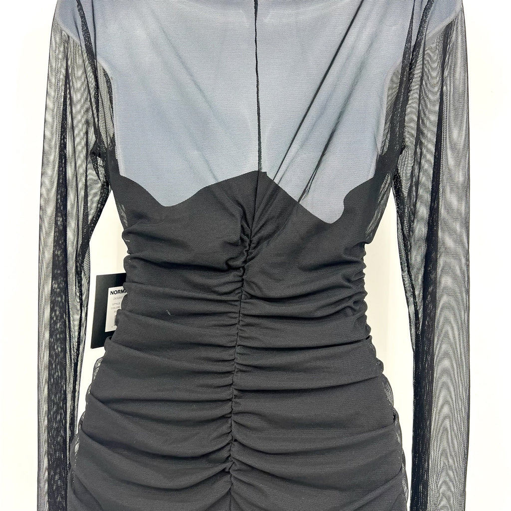 NORMA KAMALI Turtleneck Pickleball Dress Medium FR 38 Black Mesh Long Sleeve NWT