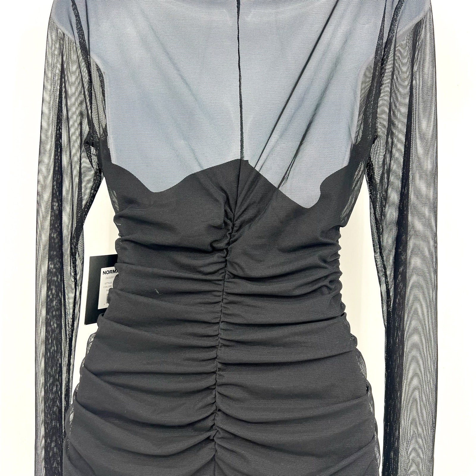 NORMA KAMALI Turtleneck Pickleball Dress Medium FR 38 Black Mesh Long Sleeve NWT