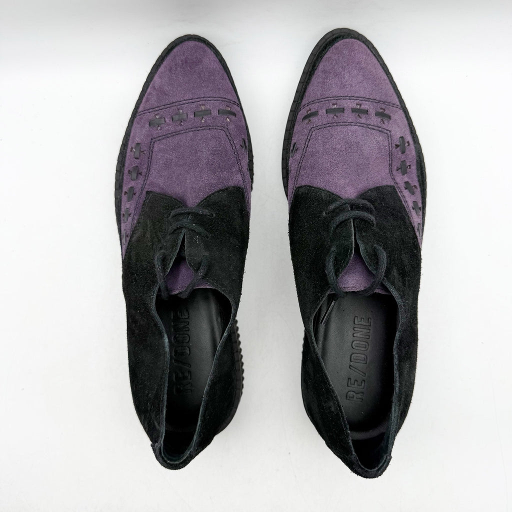 RE/DONE Women Creeper Oxford Shoe EU 40 US 10 Black Purple Suede Platform NWOB