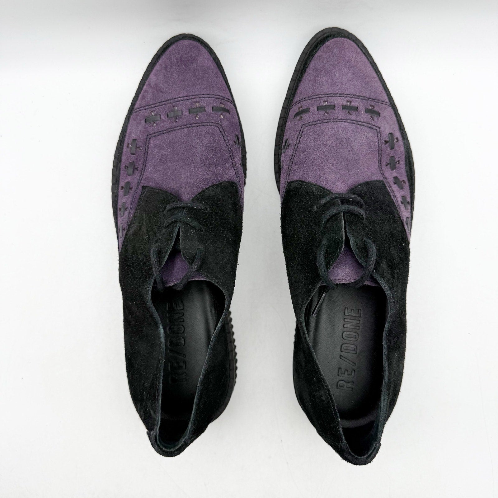 RE/DONE Women Creeper Oxford Shoe EU 40 US 10 Black Purple Suede Platform NWOB