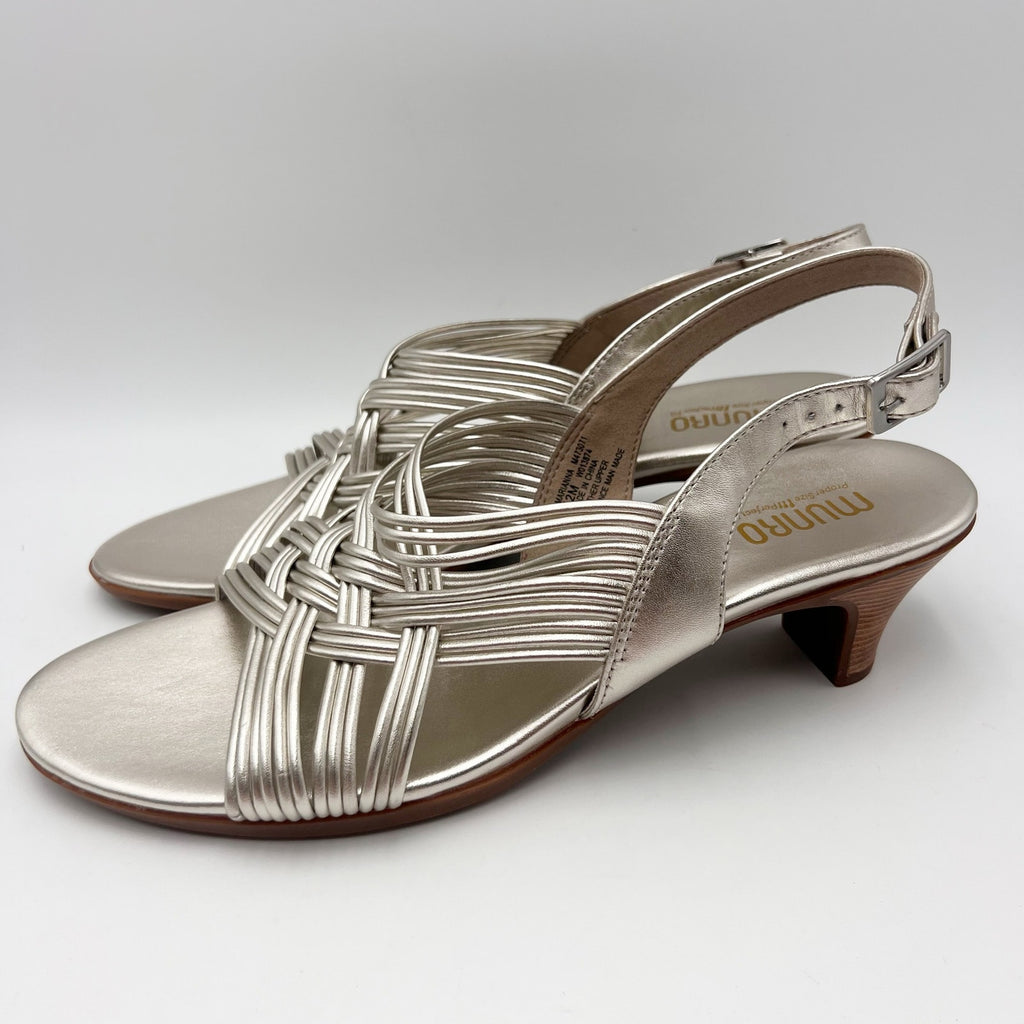 Munro Womens Marianna Heeled Sandals Size 12 M Silver Leather NWOB