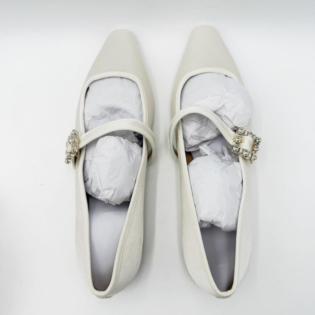 Badgley Mischka Womens Brystol Mary Jane Flats Size 8 Ivory Glitter Crystal NIB