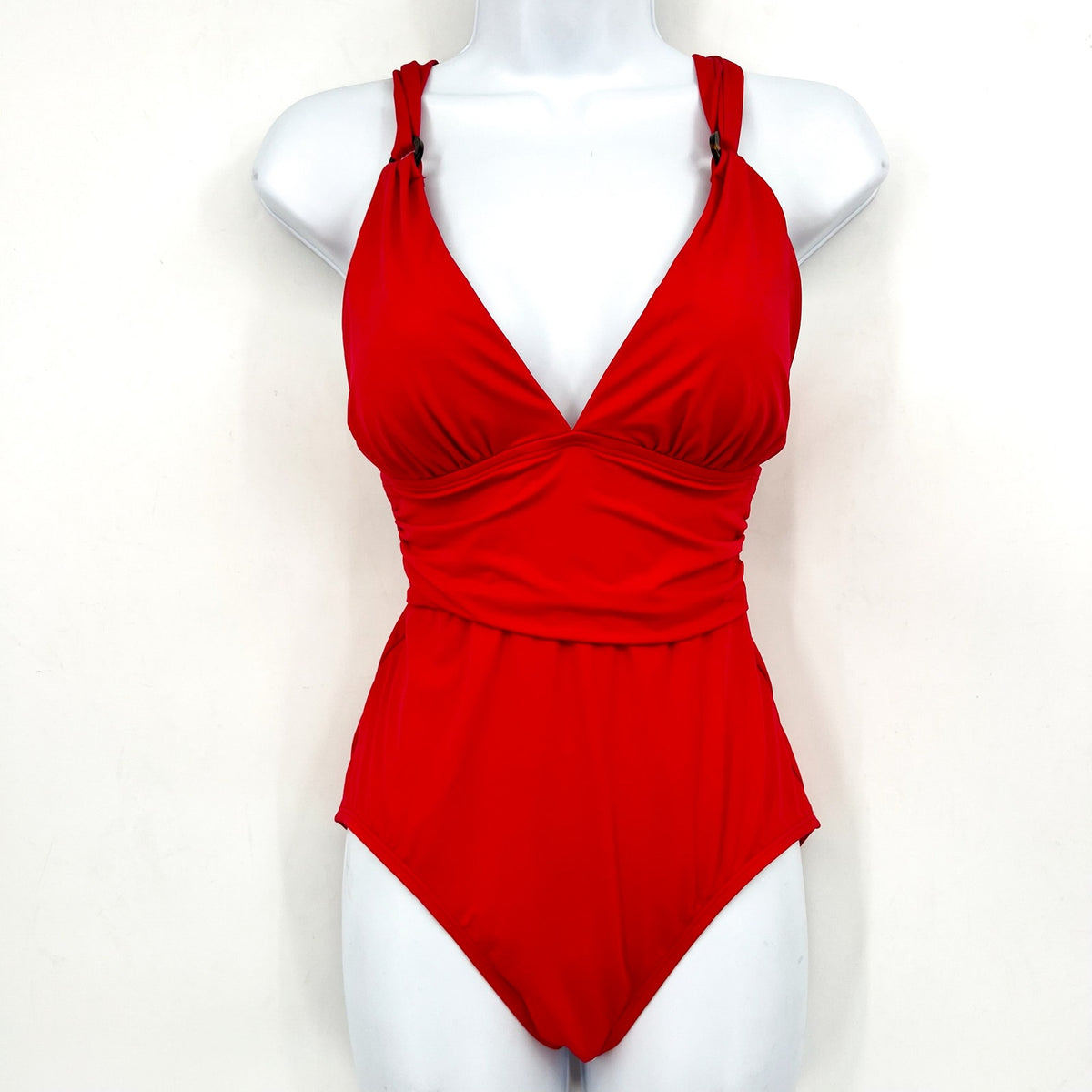 TOMMY BAHAMA V neck One Piece Swimsuit Size 10 Red Hibiscus Novelty Pearl NWT