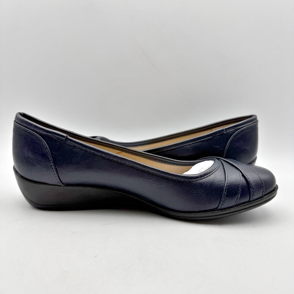 LifeStride Womens Loyal Wedge Mary Janes Size 8 M Navy Blue Vegan Leather NIB