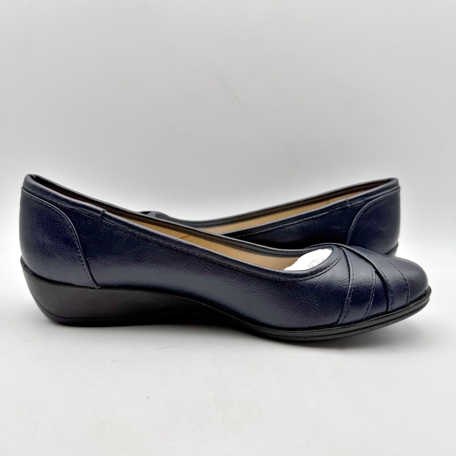 LifeStride Womens Loyal Wedge Mary Janes Size 8 M Navy Blue Vegan Leather NIB