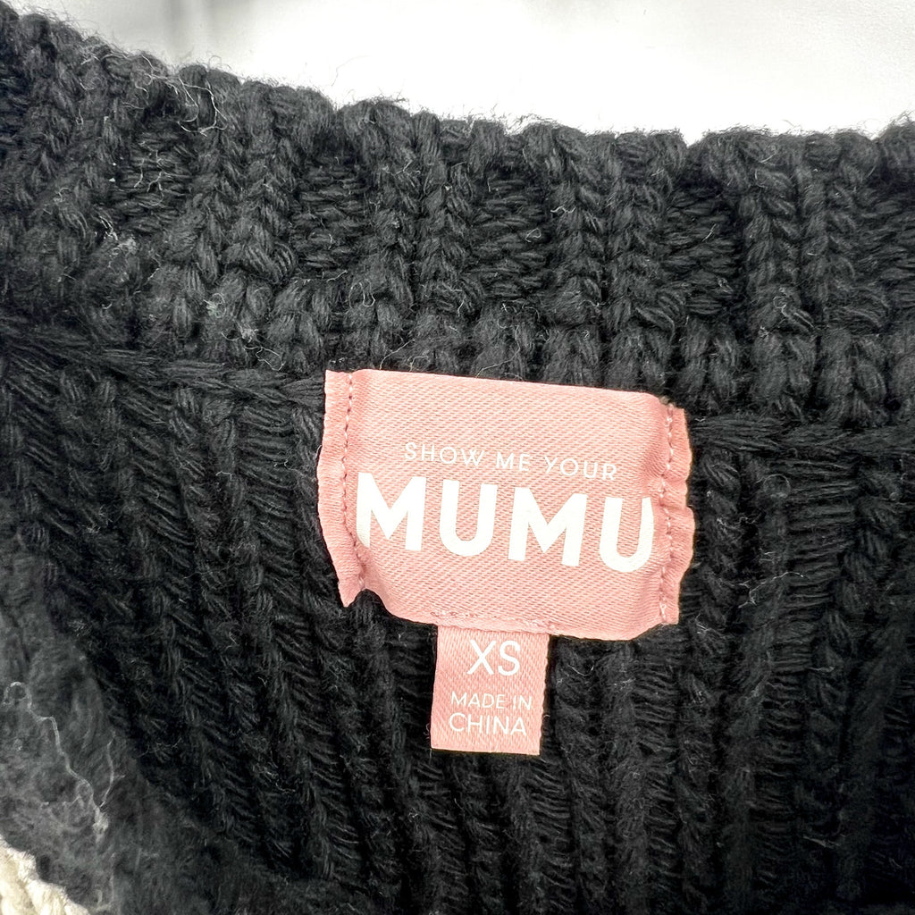 SHOW ME YOUR MUMU Stowe Sweater XS BLACK WHITE Snowflake Knit Crewneck NWOT