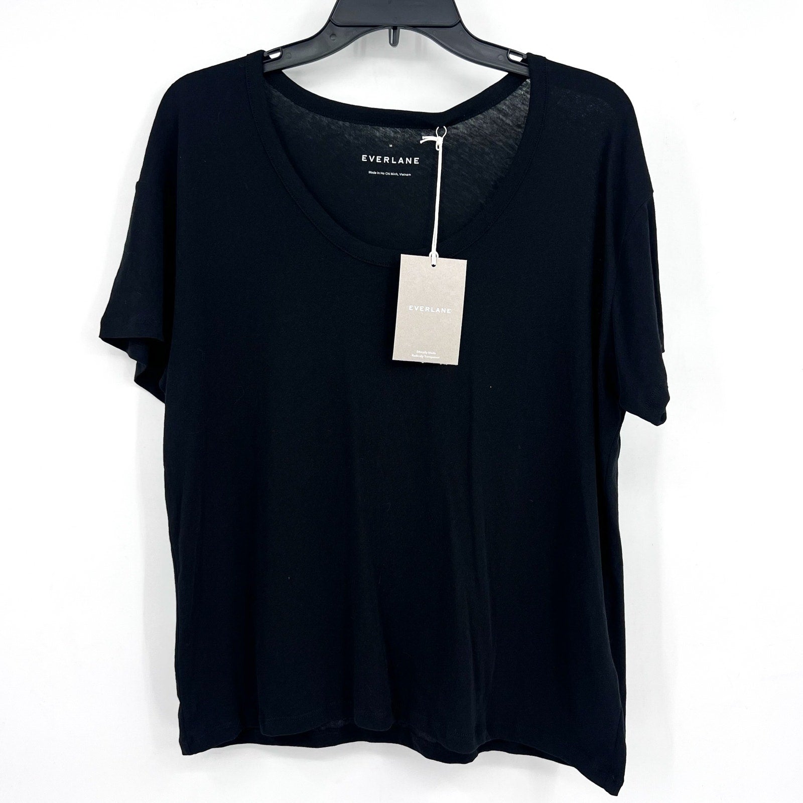 EVERLANE Women's The Air Scoop-Neck Tee Medium Black Short Sleeve NWT