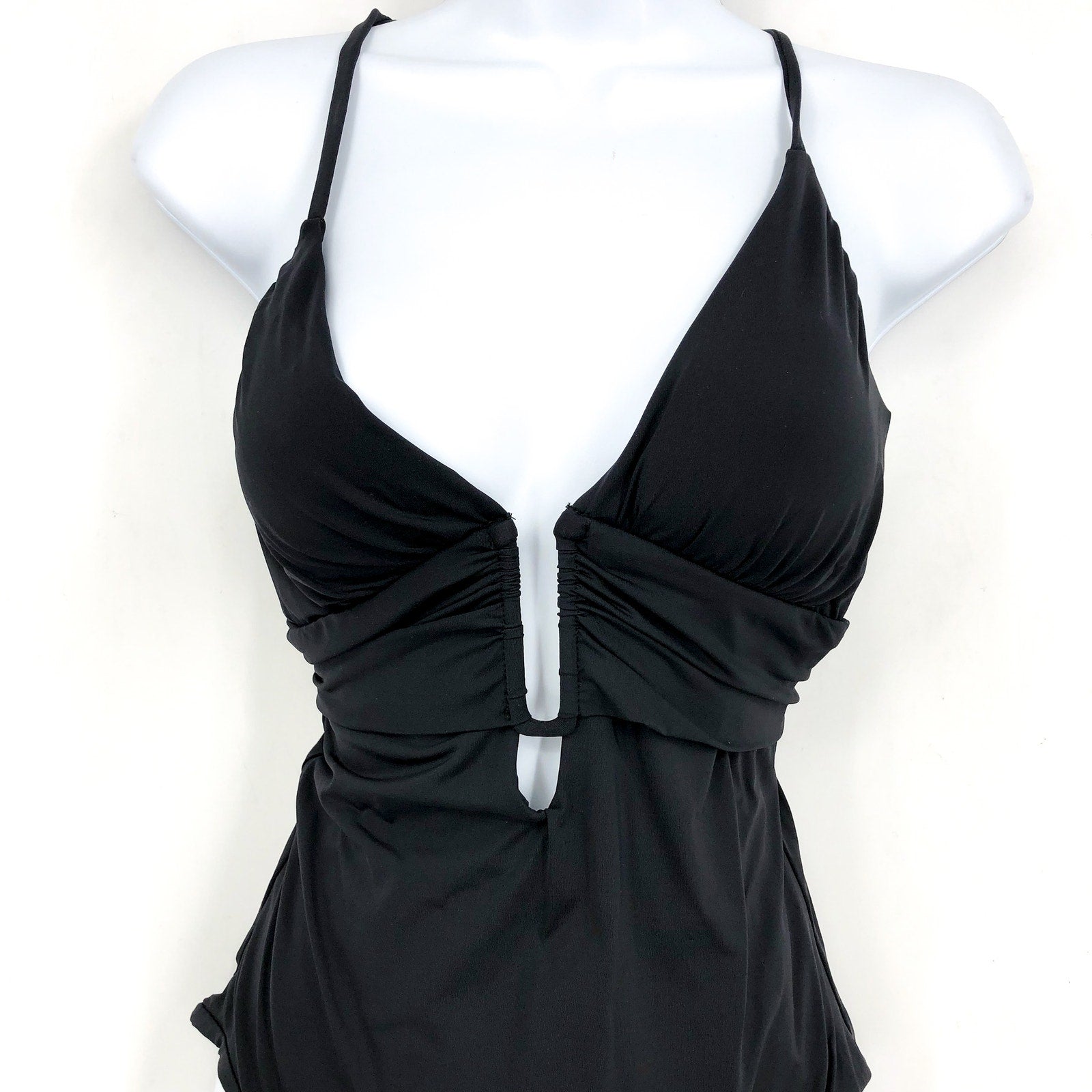 BECCA Standard Color Code Plunge Neck One Piece Swimsuit Small Black NWT