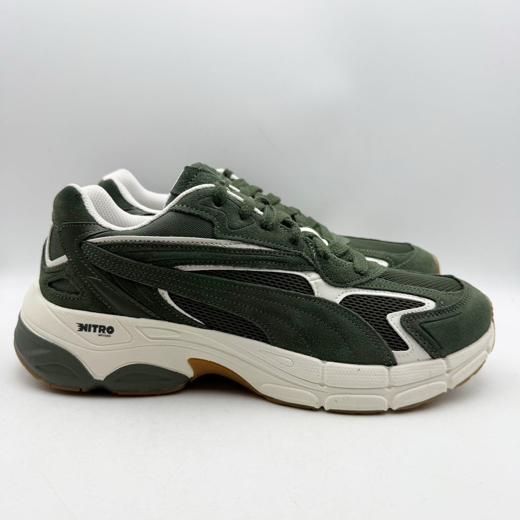 PUMA Mens Teveris Nitro Athletic Shoes US 12 EU 46 Green White Suede Sneaker NIB