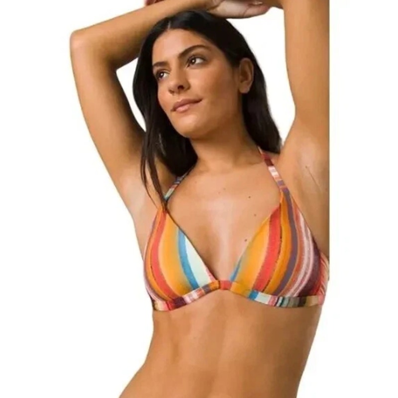 PRANA Women's Lexie Halter Bikini Top XL Multi Baja Stripe UPF 50+ NWT