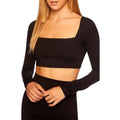SUSAN MONACO Women's Crop Top Small Black Micro Square Neck Long Sleeve NWOT