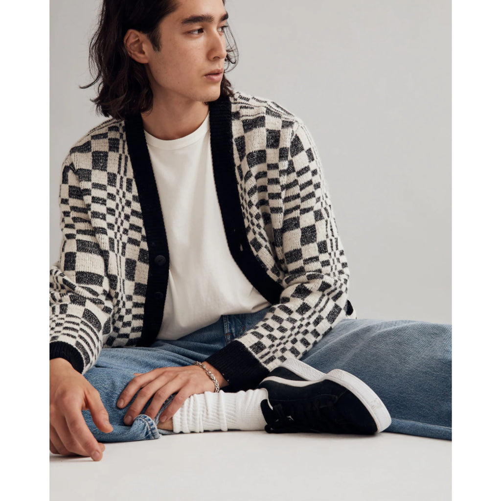 Corridor Mens Optic Alpaca Cardigan XL Black Check Print Sweater NH809 NWT