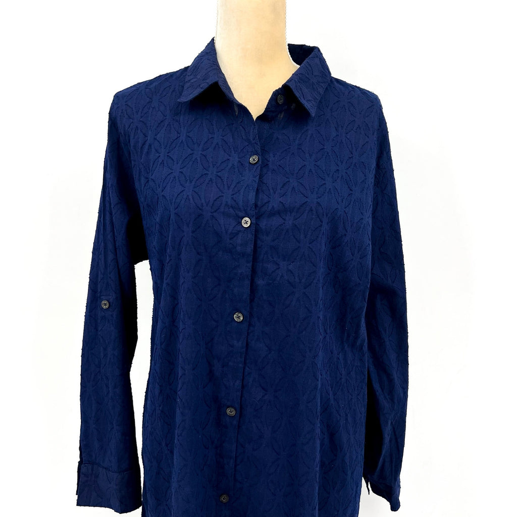 TOMMY BAHAMA Jacquard Boyfriend Cover Up Shirt XL Mare Navy Blue Cotton Clip NWT