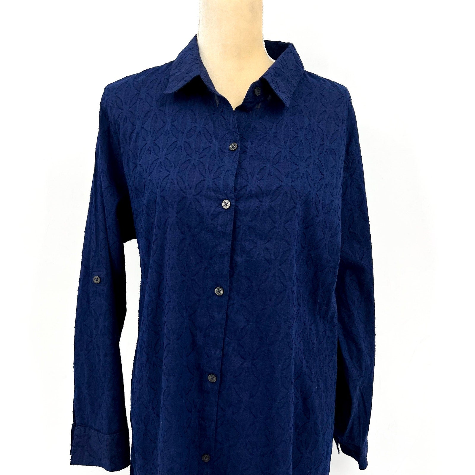 TOMMY BAHAMA Jacquard Boyfriend Cover Up Shirt XL Mare Navy Blue Cotton Clip NWT