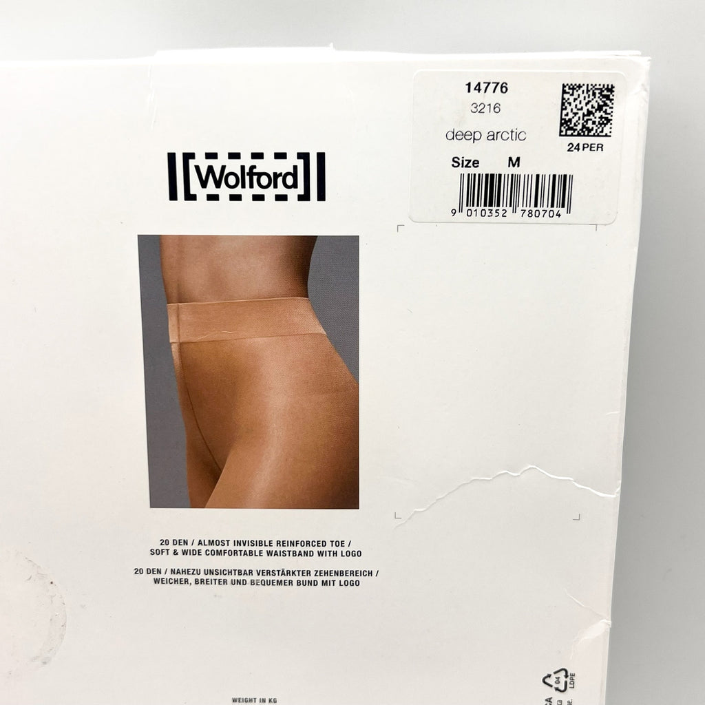 WOLFORD Women's Satin Touch 20 Tights Medium Deep Arctic Black Shimmering NWT