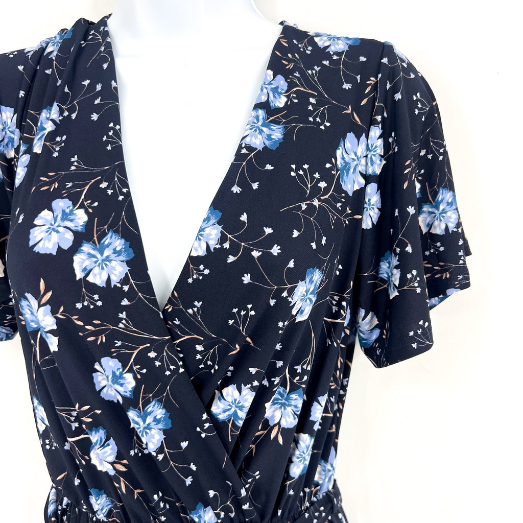 KAILEIGH Aurelle Maxi Dress Small Navy Blue Floral Side Slit STITCH FIX NWOT