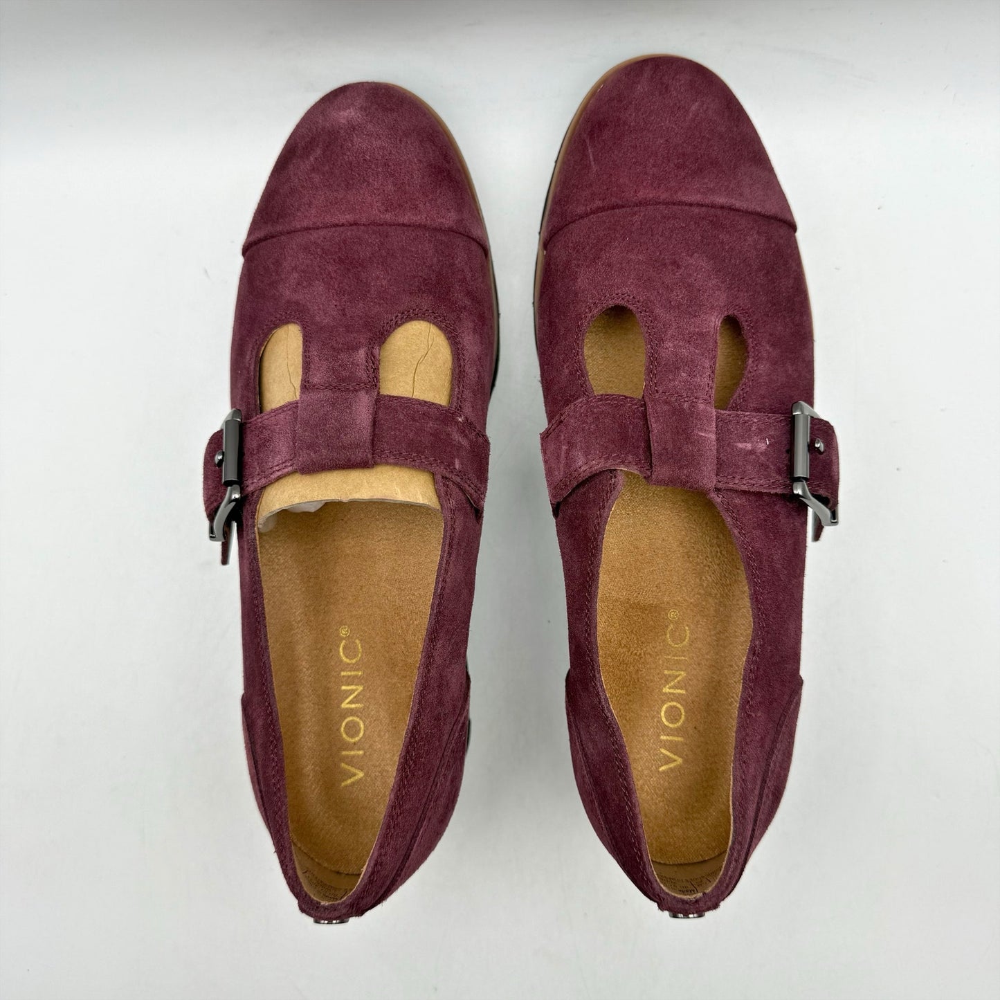 Vionic Womens Carmen Mary Jane Shoes US 6 Wide EU 36 Red Wine Suede NWOB