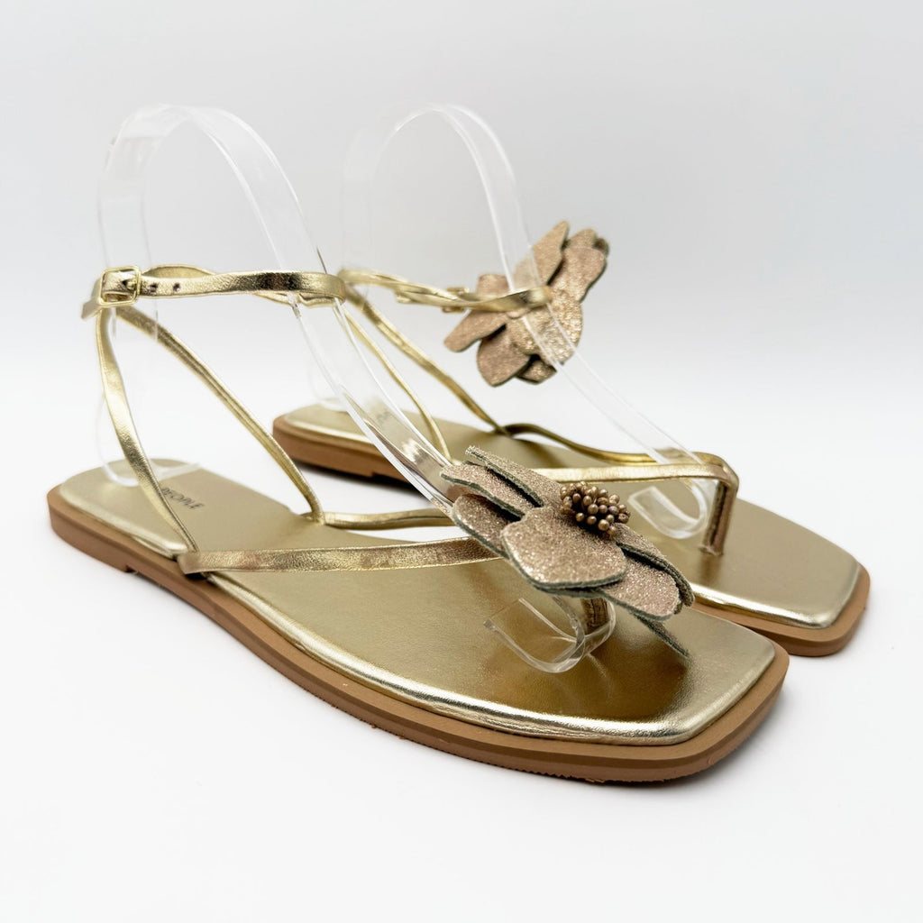 Free People Womens Mismatch Magnolia Thong Sandals Size 6.5 Gold Flower NIB