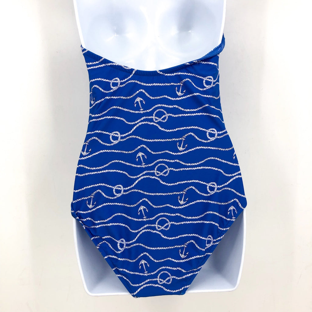 SEAFOLLY Bandeau Halter One Piece Swimsuit Size 6 Blue Azure Set Sail Print NWT