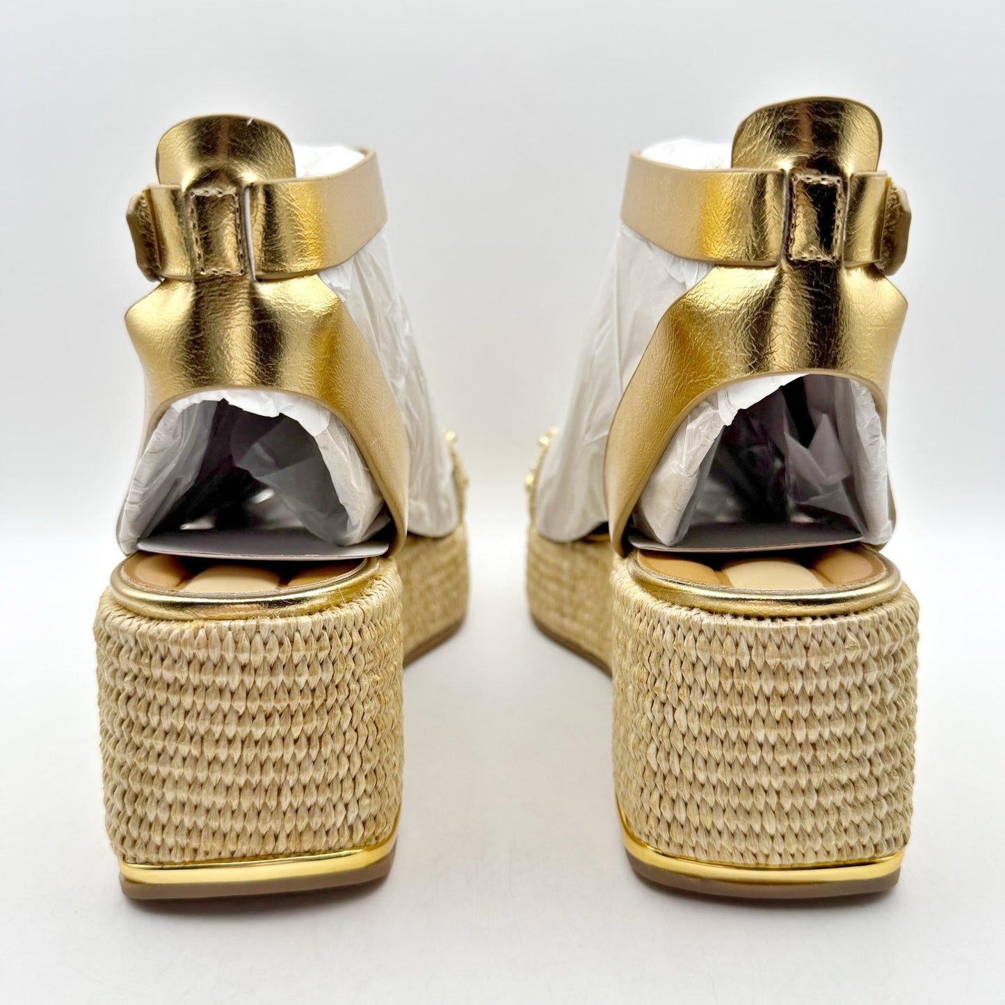 Franco Sarto Womens Terry 3 Studded Espadrille Sandal US 8.5 M Gold Metallic NIB