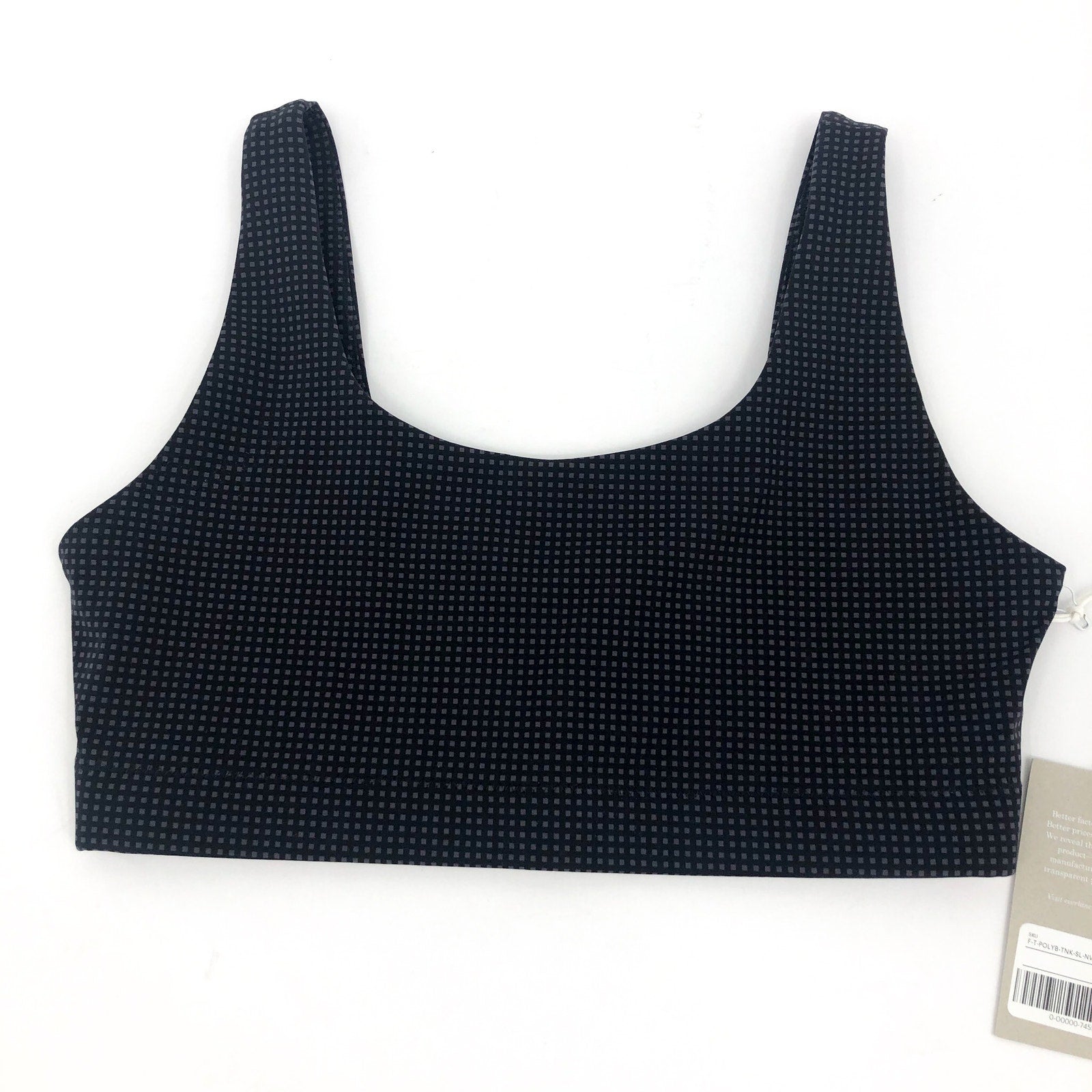 Everlane Womens The Perform Sports Bra XS Black Grey Micro Print Scoop Neck NWT