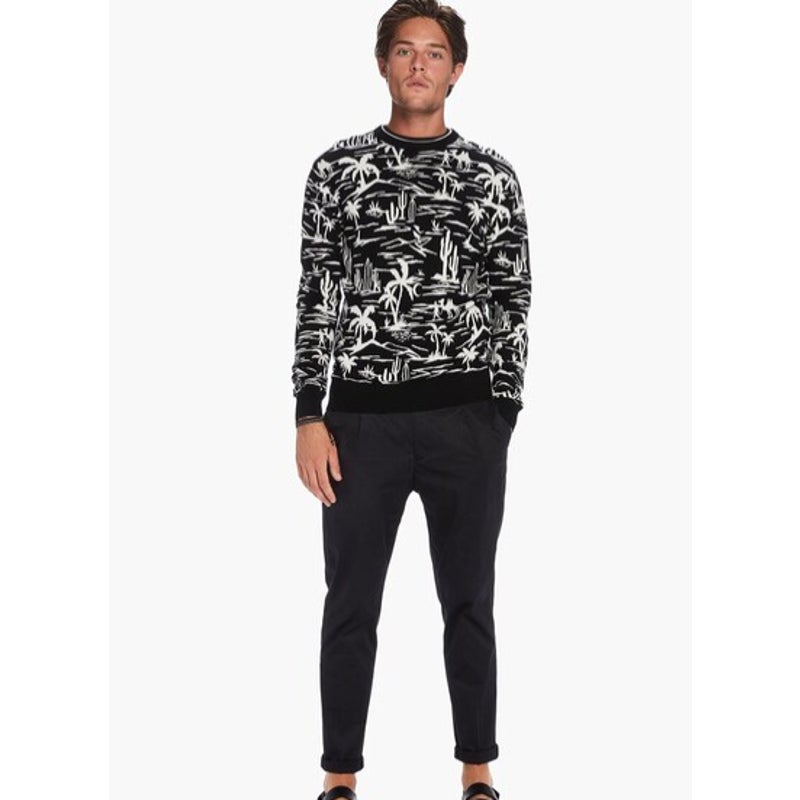 SCOTCH & SODA Mens Pullover Woven Sweatshirt XL Black White Palm Print NWT