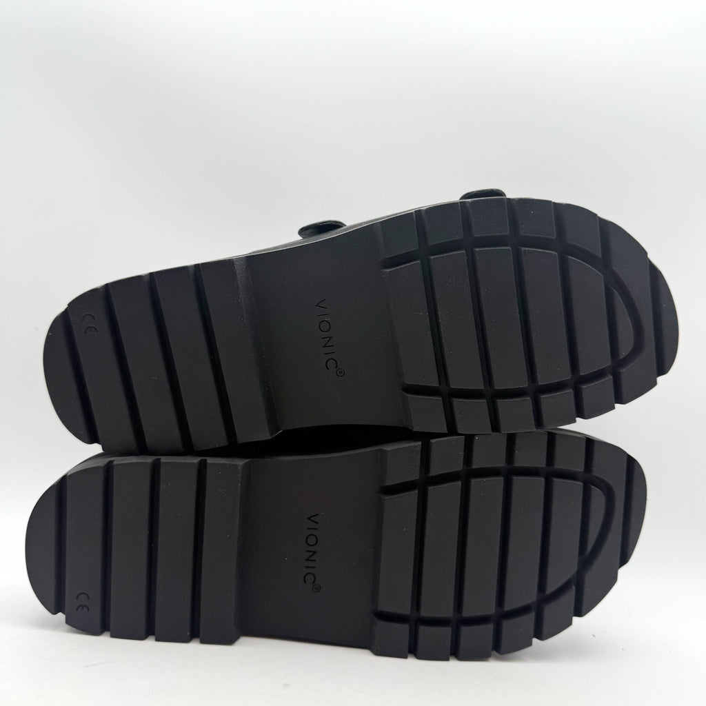 Vionic Womens Capitola Lug Platform Sandals US 11 Black Leather Rhinestone NWOB