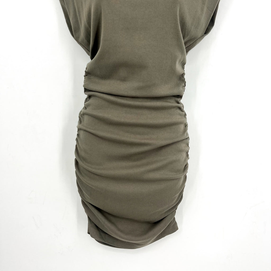 MICHAEL STARS Ricci Power Shoulder Dress Small Olive Green Short Sleeve NWT