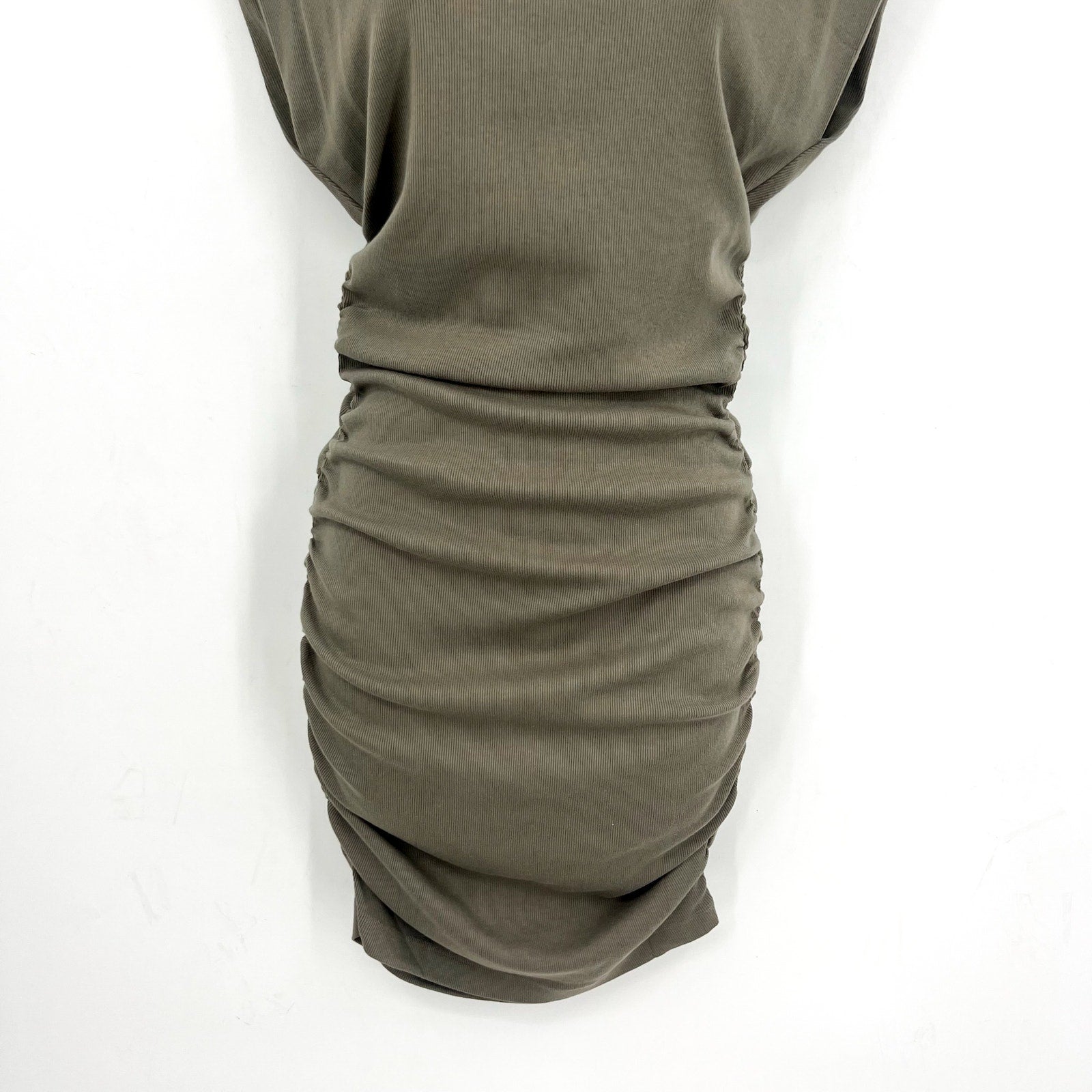 MICHAEL STARS Ricci Power Shoulder Dress Small Olive Green Short Sleeve NWT