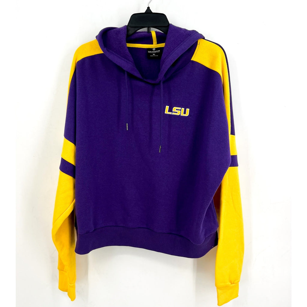 COLOSSEUM Womens LSU Tigers Stripe Logo Cropped Hoodie XL Purple Sweatshirt NWOT