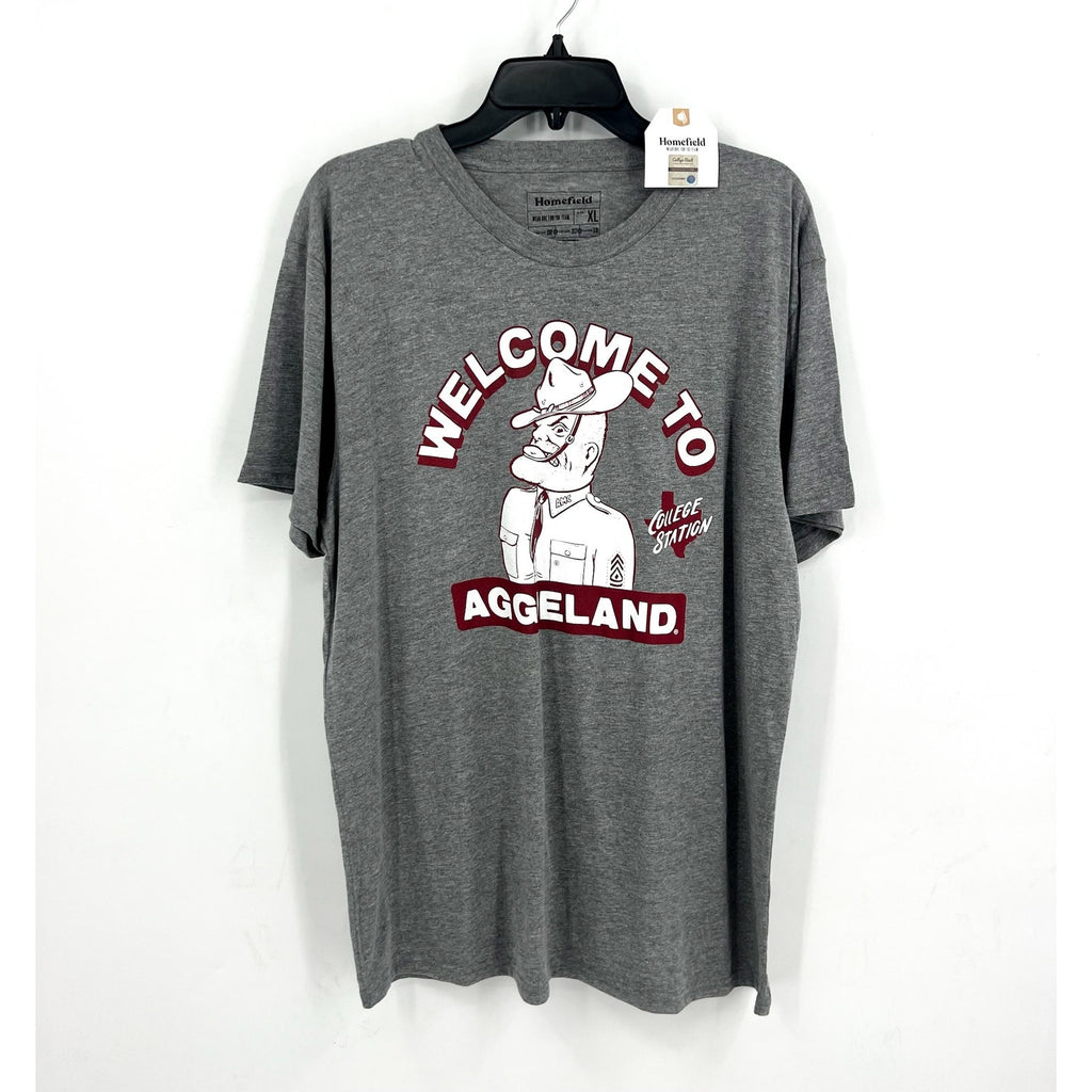 HOMEFIELD Mens Texas A&M Welcome to Aggieland T-Shirt XL Heather Grey NWT