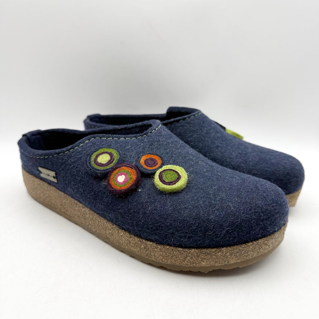 Haflinger Womens Chloe Slippers EU 39 US 8 Blue Wool Felt Appliqués NWOB