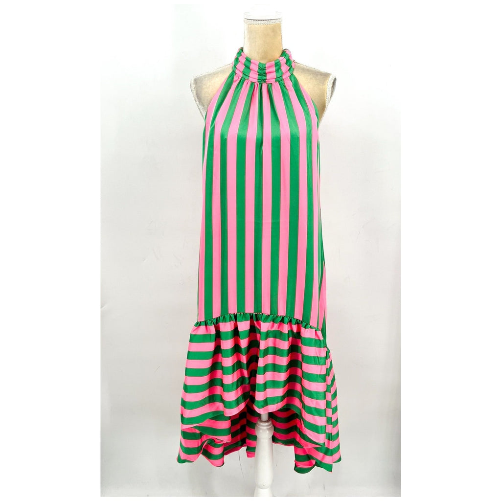 LILLY PULITZER Steph Halter Maxi Dress Size 6 Roxie Pink Green X Wide Stripe NWT