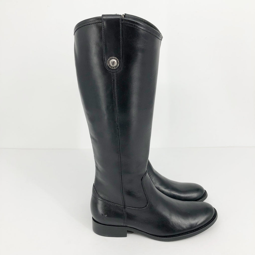 FRYE Womens Melissa Riding Boots US 6 Black Leather Button Inside Zip Tall NIB