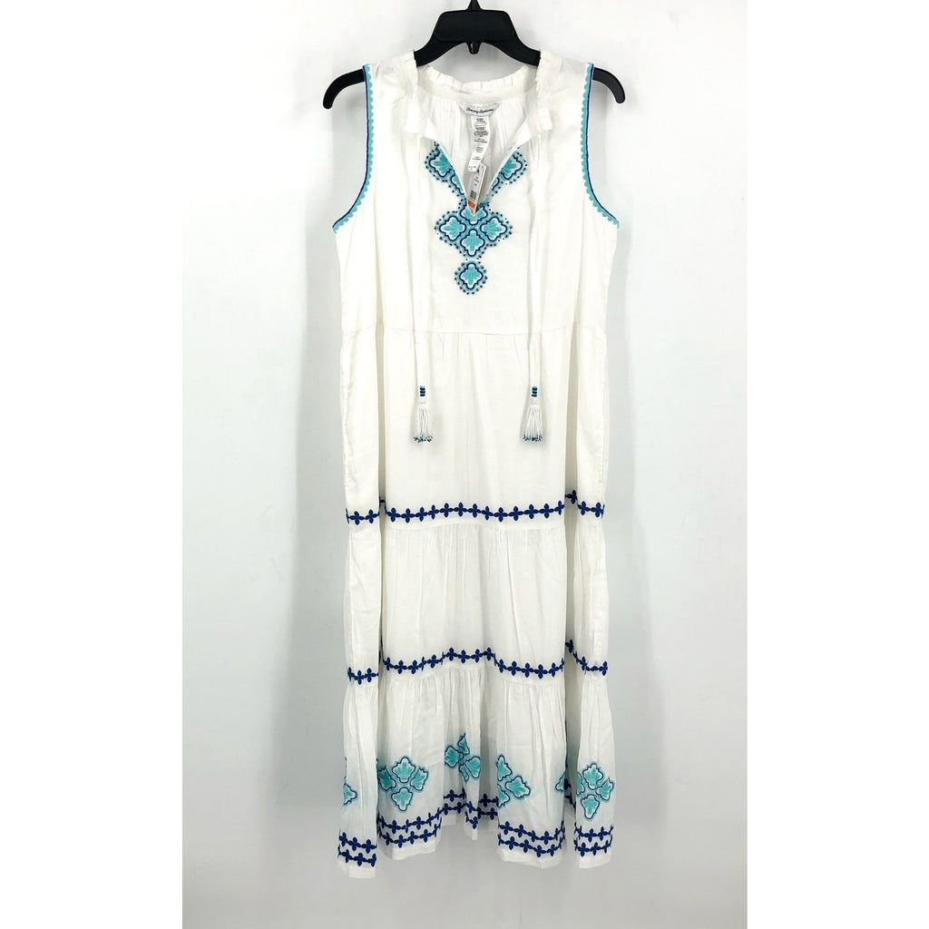 TOMMY BAHAMA Shell Beach Tiered Maxi Dress Small White Embroidered Cover-Up NWT