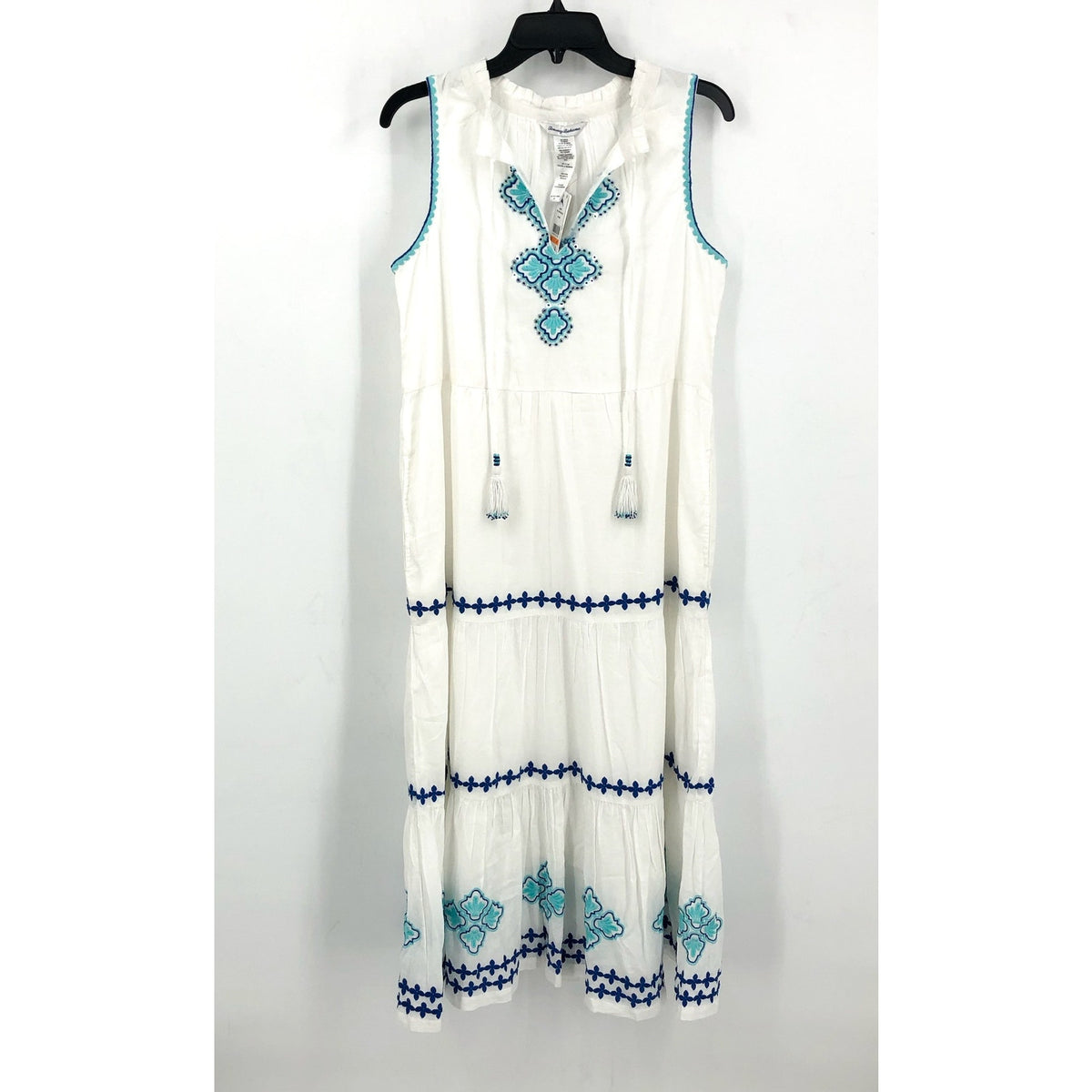 TOMMY BAHAMA Shell Beach Tiered Maxi Dress Small White Embroidered Cover-Up NWT